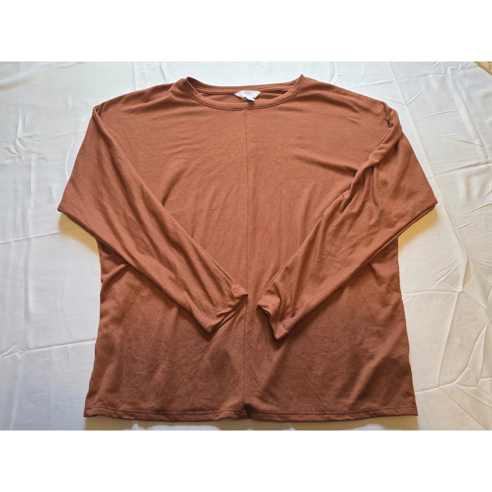 Time and Tru Womens Brown Long Sleeve Knit Top Basic Casual Relaxed
